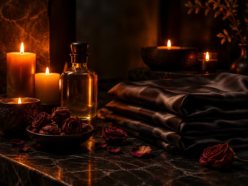 Candles, oil and silk in the studio